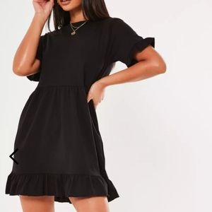 MISSGUIDED Frill Short Sleeve Tiered Dress Black 4